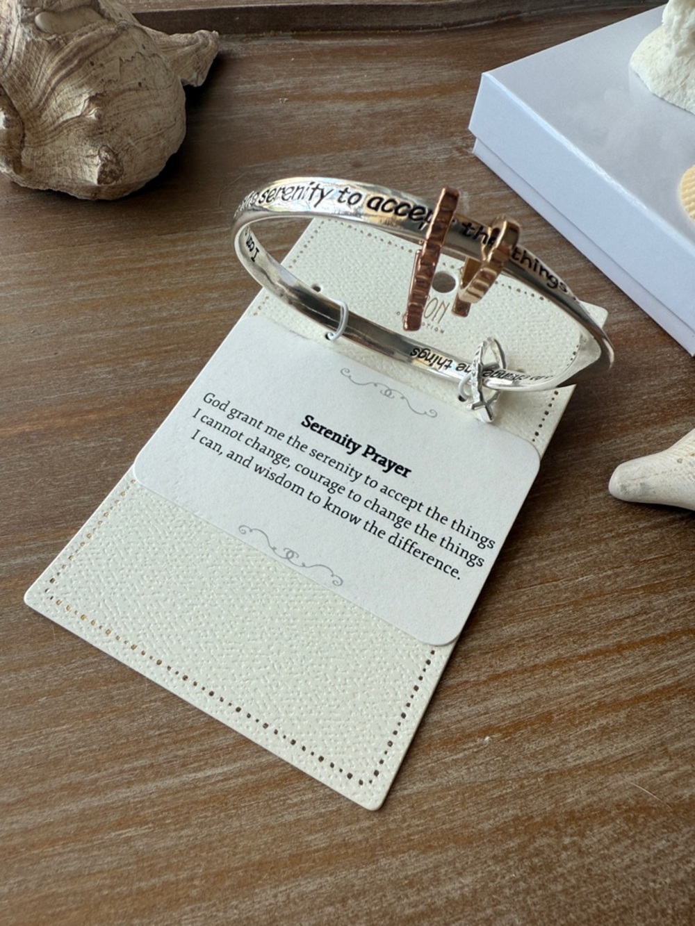 Serenity Prayer Silver and Rose Gold Inspirational Bangle Bracelet - Picture 4 of 7